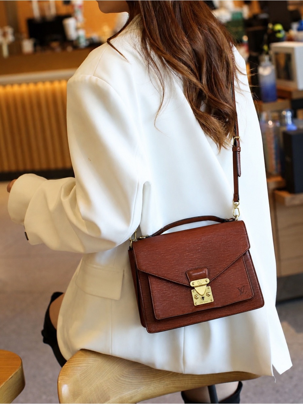 Vintage Louis Vuitton Epi Monceau Brown Leather Crossbody Handbag Made in France